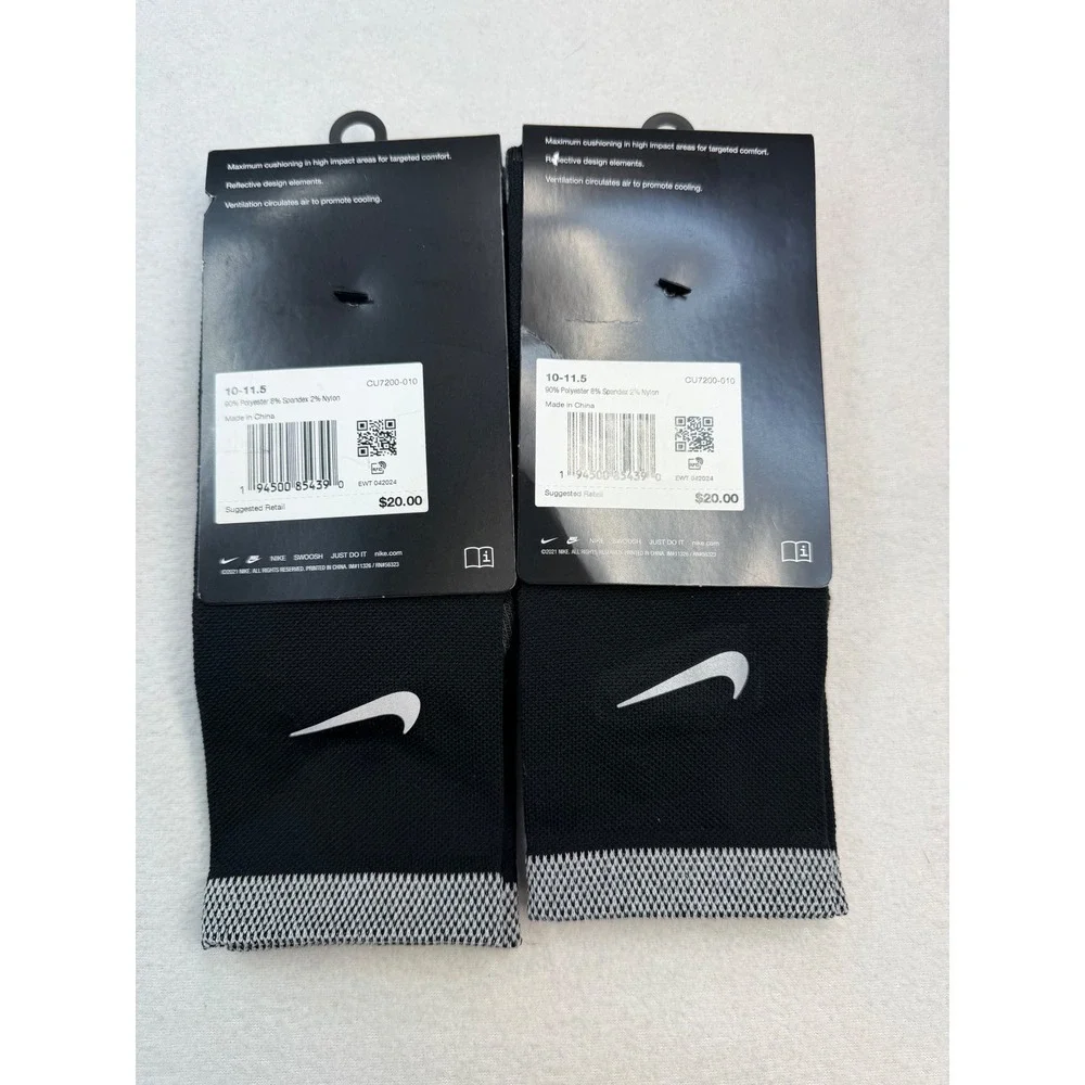 Lot of 2 Pair Nike Spark Running Cushioned Crew Socks Black Gray Men 10-11.5 NWT